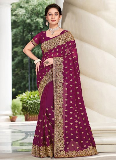 Sightly Georgette Embroidered Trendy Saree