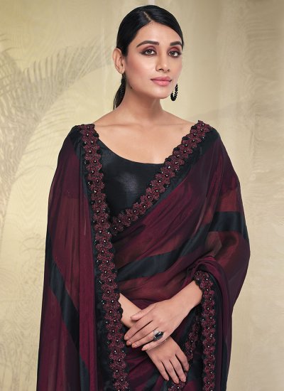 Sightly Lace Burgundy Contemporary Saree