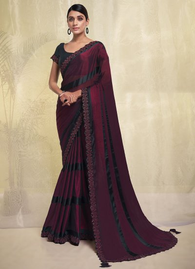 Sightly Lace Burgundy Contemporary Saree