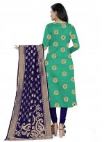 Sightly Sea Green Weaving Banarasi Silk Churidar Salwar Suit