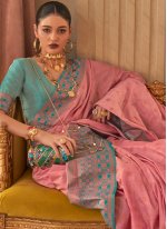 Sightly Weaving Pink Handloom silk Contemporary Saree