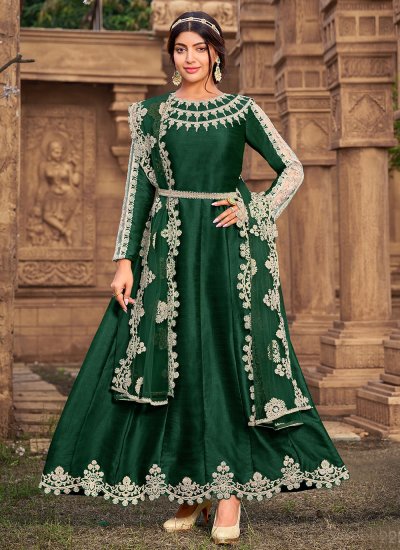 Silk Anarkali Suit in Green