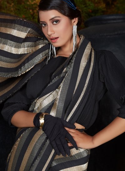 Silk Black Designer Traditional Saree