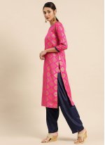 Silk Blend Jacquard Work Pink Straight Suit