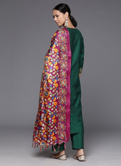 Silk Blend Printed Readymade Salwar Kameez in Green