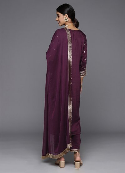 Silk Blend Purple Readymade Salwar Kameez