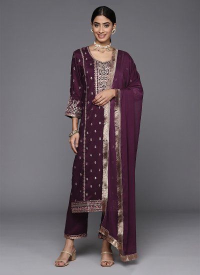 Silk Blend Purple Readymade Salwar Kameez