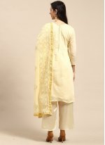 Silk Blend Straight Salwar Suit in Cream