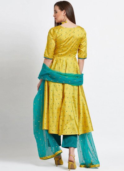 Silk Blend Yellow Butta Readymade Salwar Suit
