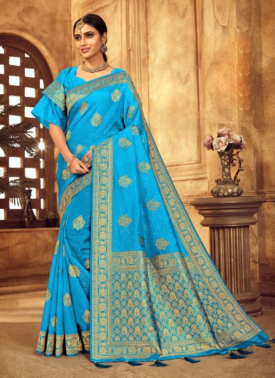 Silk Blue Designer Traditional Saree