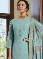 Silk Blue Embroidered Designer Palazzo Suit