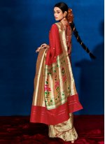 Silk Border Contemporary Style Saree in Red