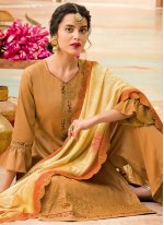 Silk Brown Embroidered Designer Pakistani Salwar Suit