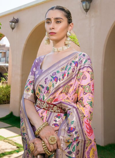 Silk Contemporary Style Saree in Peach