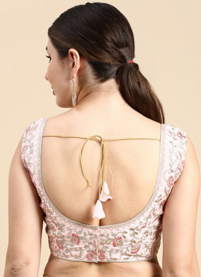 Silk Embroidered Blouse in Peach
