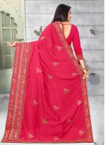 Silk Embroidered Classic Saree in Hot Pink