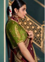 Silk Embroidered Classic Saree in Magenta