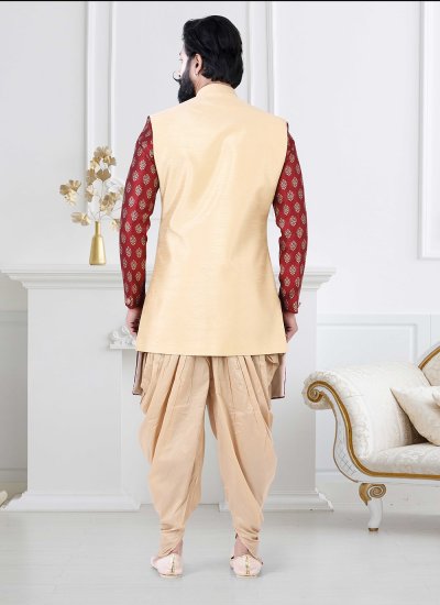 Silk Embroidered Cream and Red Indo Western