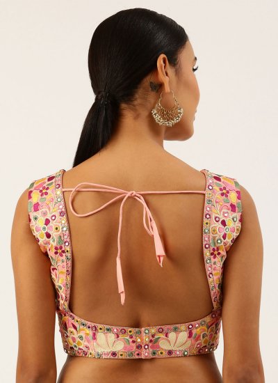 Silk Embroidered Designer Blouse in Pink