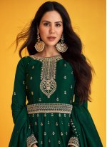 Silk Embroidered Green Anarkali Salwar Kameez