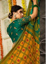 Silk Embroidered Green and Mustard Traditional Saree