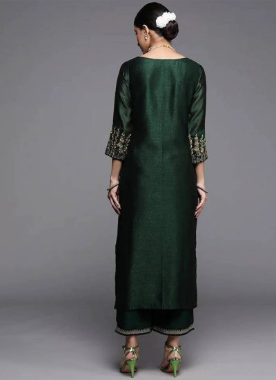 Silk Embroidered Green Party Wear Kurti
