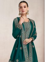 Silk Embroidered Green Straight Salwar Kameez
