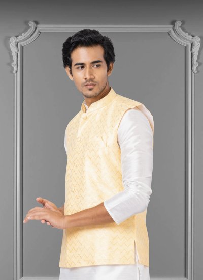 Silk Embroidered Nehru Jackets in Yellow