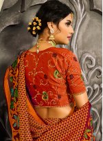 Silk Embroidered Orange Traditional Designer Saree