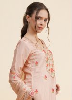 Silk Embroidered Peach Straight Salwar Suit