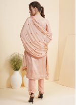 Silk Embroidered Peach Straight Salwar Suit