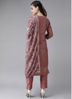 Silk Embroidered Readymade Suit in Mauve 