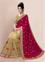 Silk Embroidered Shaded Saree in Beige and Maroon
