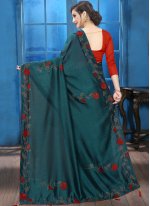 Silk Embroidered Silk Saree in Teal