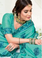Silk Embroidered Traditional Designer Saree in Aqua Blue
