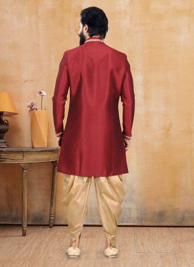Silk Fancy Dhoti Kurta in Red