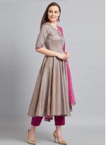Silk Fancy Grey and Pink Readymade Suit