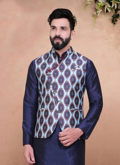 Silk Fancy Nehru Jackets in Turquoise