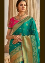 Silk Green Embroidered Traditional Designer Saree