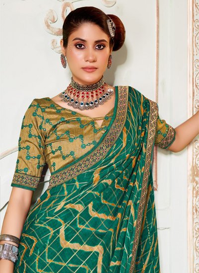 
                            Silk Green Printed Classic Saree