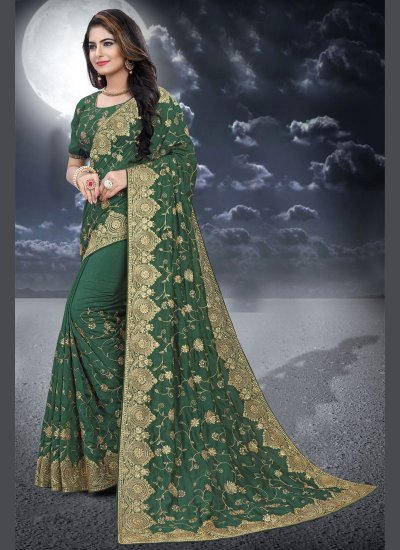 Silk Green Resham Classic Designer Saree