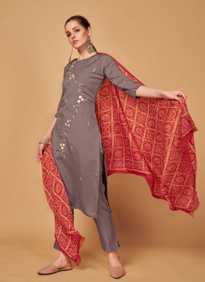 Silk Grey Embroidered Readymade Salwar Suit