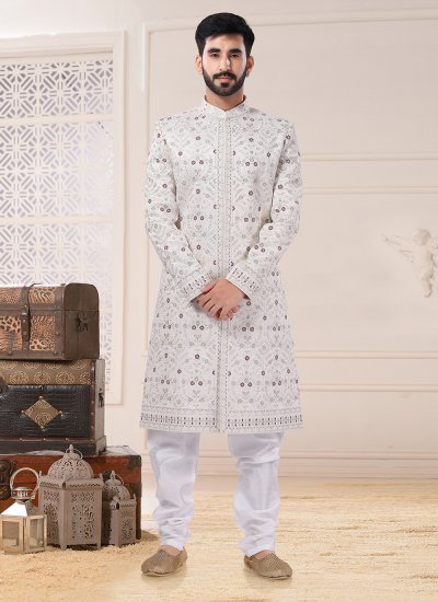 Silk Indo Western Sherwani in White