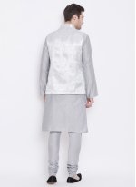 Silk Kurta Payjama With Jacket in Silver