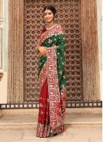 Silk Lace Green and Red Classic Saree