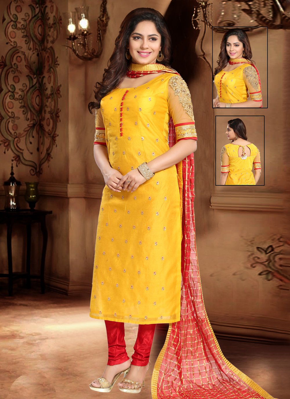 Yellow Art Silk Plain Readymade Salwar Suits @ Low Price - Salwar