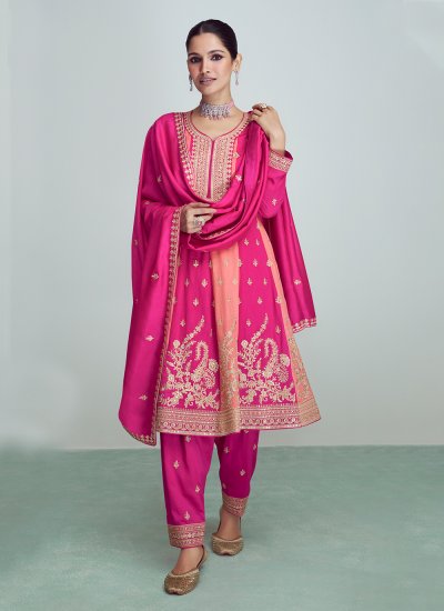 Silk Magenta Readymade Anarkali Salwar Suit