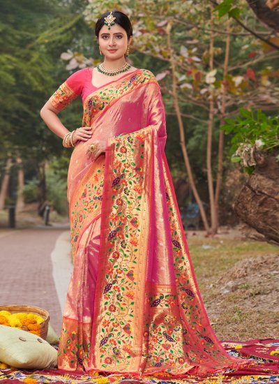 Silk Magenta Weaving Traditional Designer Saree