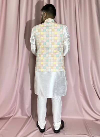 Silk Multi Colour and White Sequins Kurta Payjama With Jacket
