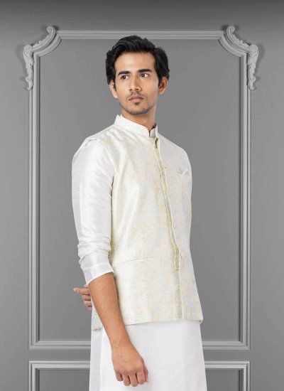 Silk Off White Nehru Jackets